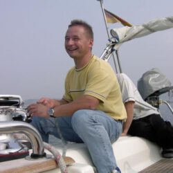 Laughing man on a boat